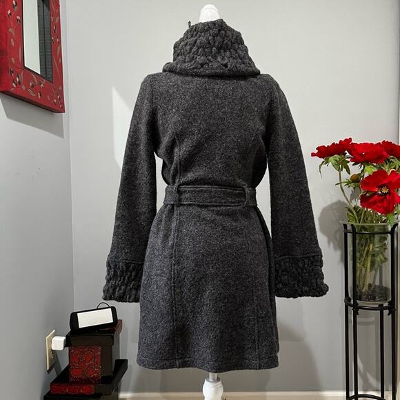 NEW Willi Smith Wool Classic Belted Longline Knit Swing Embellished Car Coat S - Picture 3 of 16